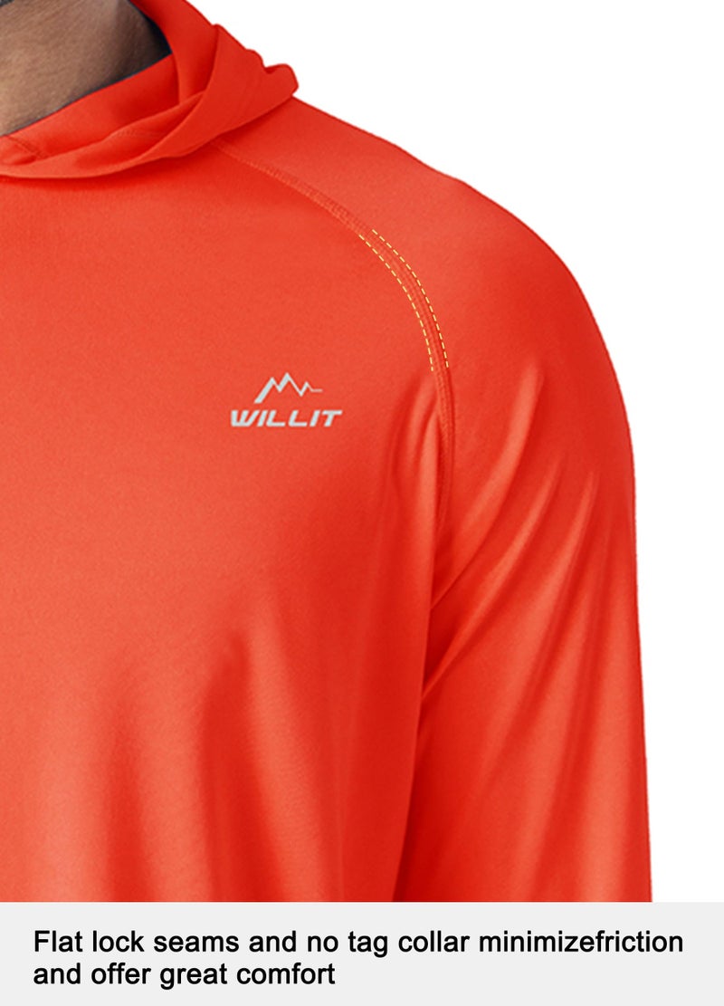 Willit Men's Sun Shirts UPF 50+ Rash Guard Long Sleeve Sun Protection Hoodie SPF UV Fishing Lightweight Athletic Running Tangerine L - Image 3